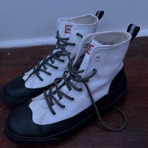 Hunter For Target White/Black Dipped Canvas High Top Lace Up Rain Boots